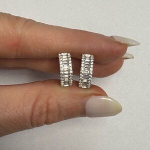 Suzy Levian Sterling Silver White CZ Huggie Hoop Earrings NWT